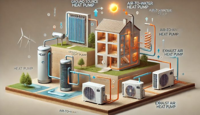 Illustration över energieffektivisering med värmepumpar